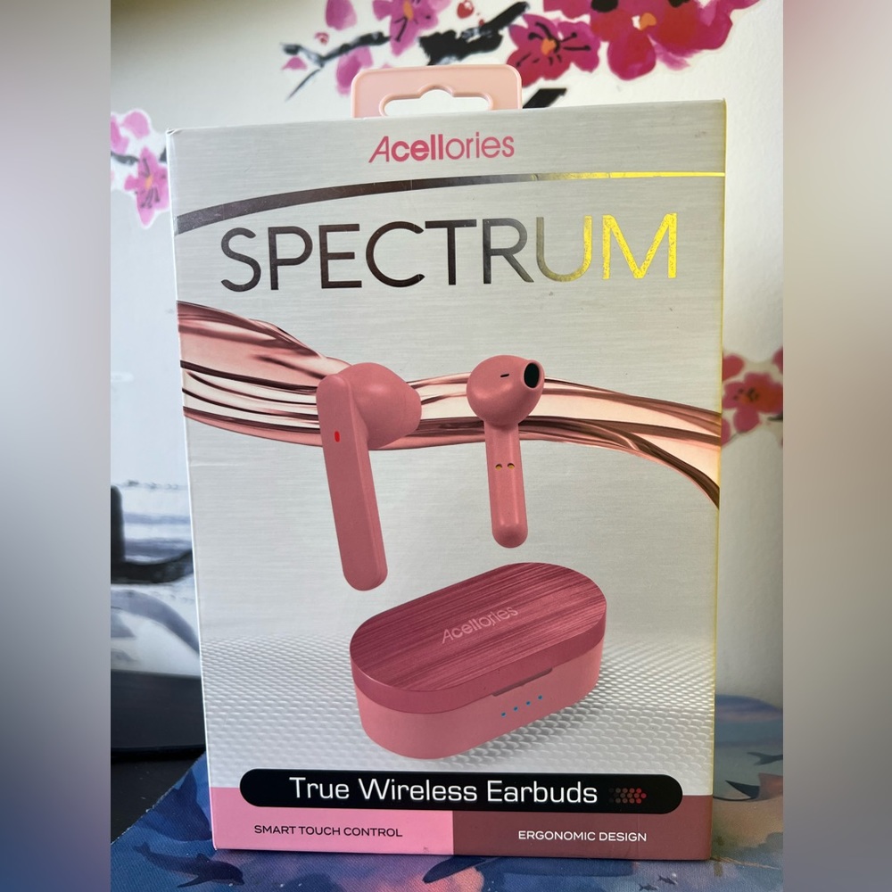 Acellories Spectrum True Wireless Earbuds in Rose Gold and pink